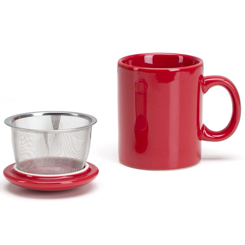 Omniware Simply Red Ceramic Infuser Tea Mug with Lid