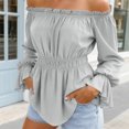 thumbnail image 2 of GEWSEY Womens Tops Off The Shoulder Blouses for Women Dressy Casual Cute Puff Sleeve T Shirts Fashion 2026 (Light Gray, XXL), 2 of 9