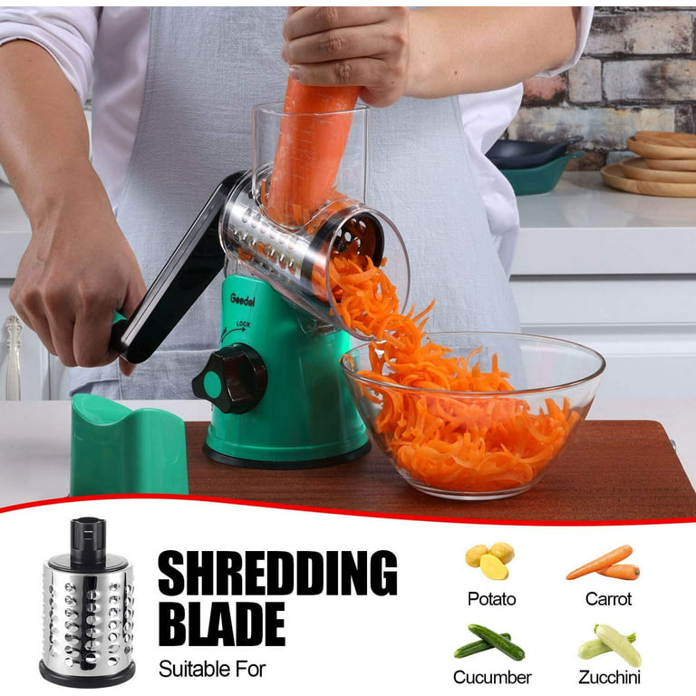 Clearance Sale!!! Handheld Rotary Cheese Grater, Vegetable Mandoline Slicer Easy Cleaning, Kitchen Cheese Grater Shredder with 3 Stainless Blader