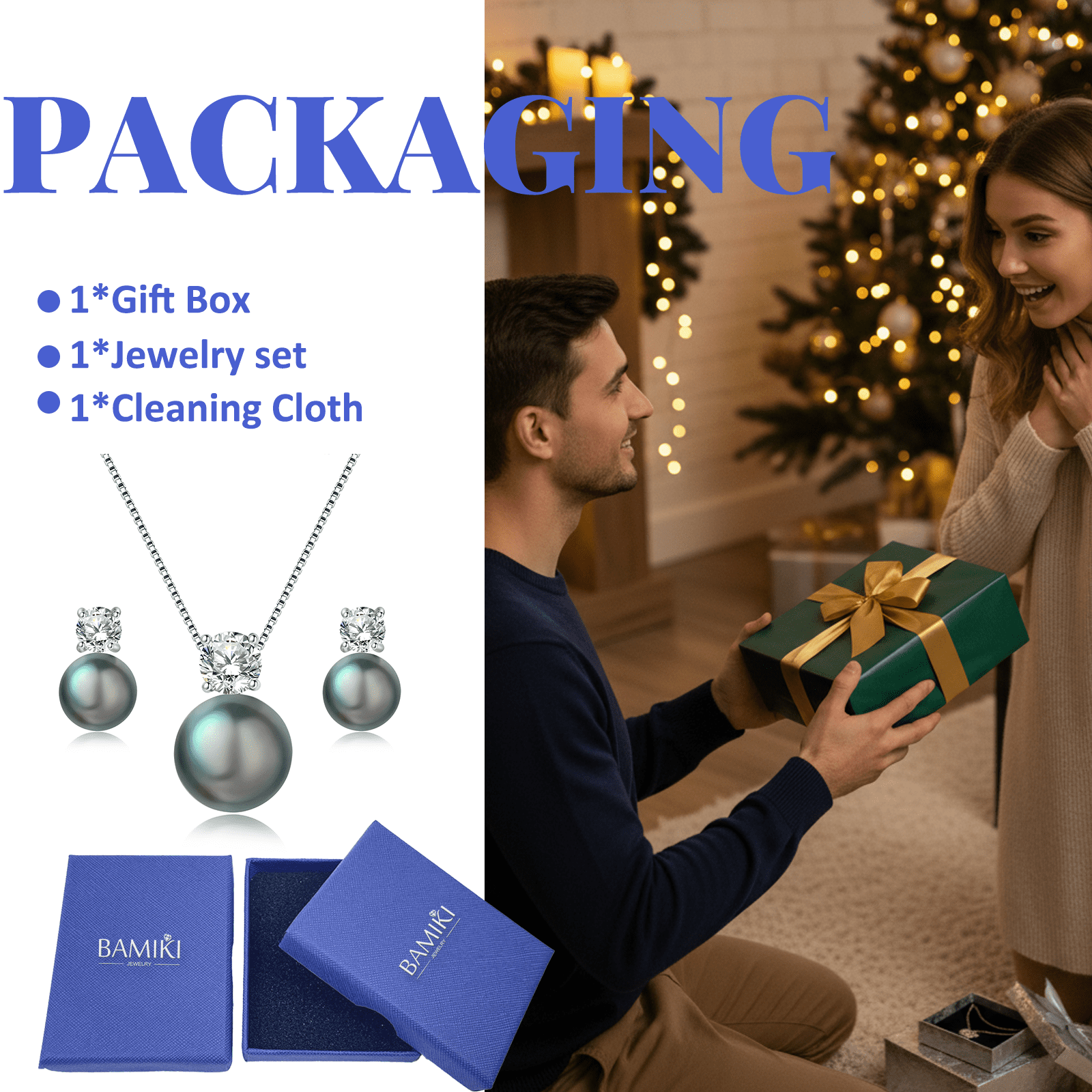 BAMIKI 8-10mm Black Cultured Pearl Earrings and Necklace Set for Women, 925 Sterling Silver Jewelry, Hypoallergenic Gift