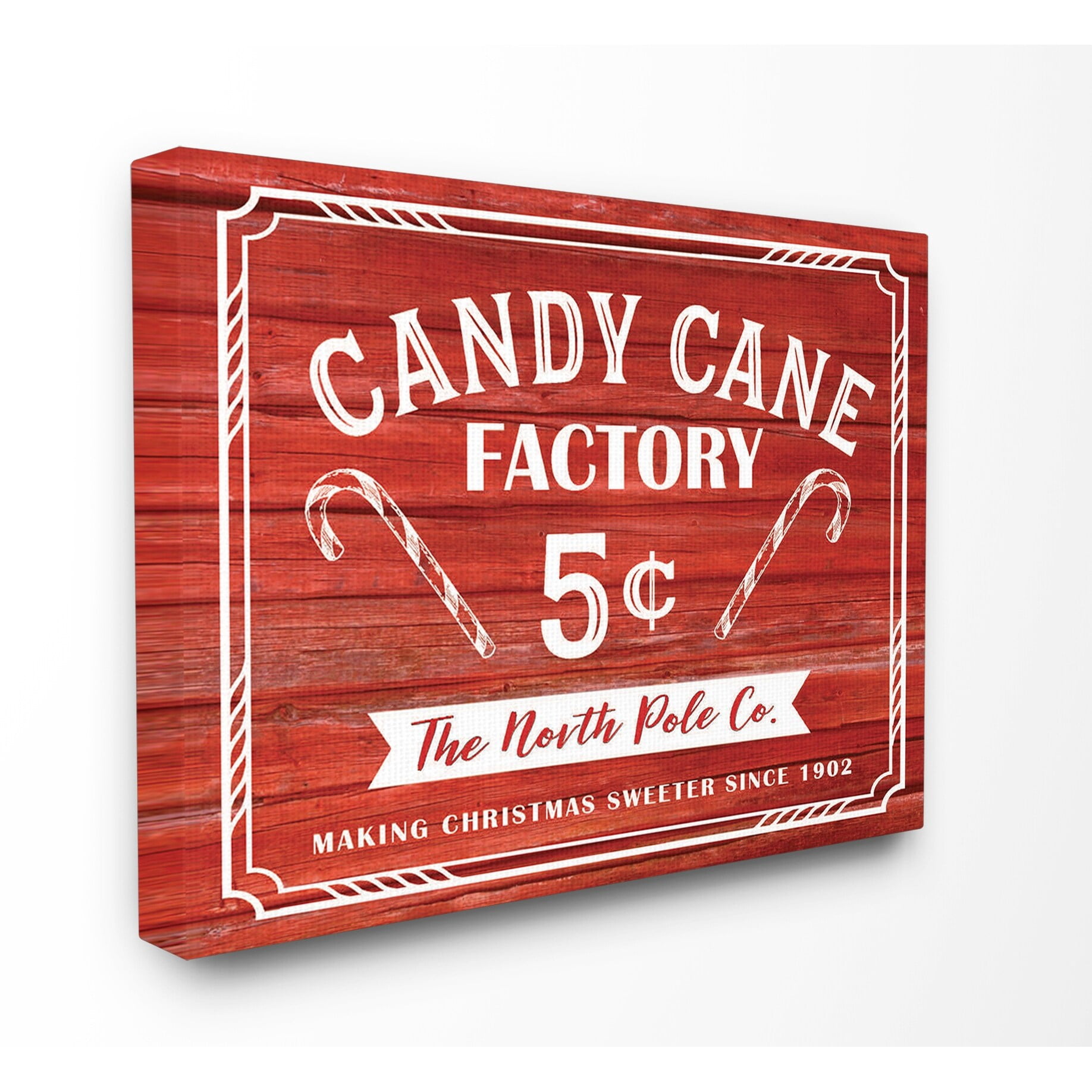 Stupell Candy Cane Factory Vintage Sign Stretched Canvas Wall Art 16 x 20