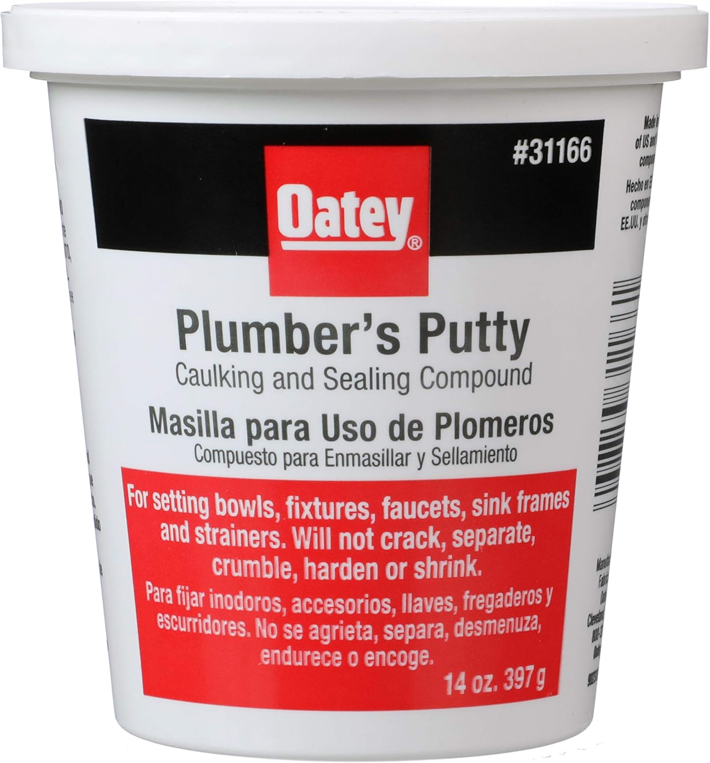 Oatey Plumber's Putty Sealing Compound for Frames and Faucets, 14 oz. Container, Off-White