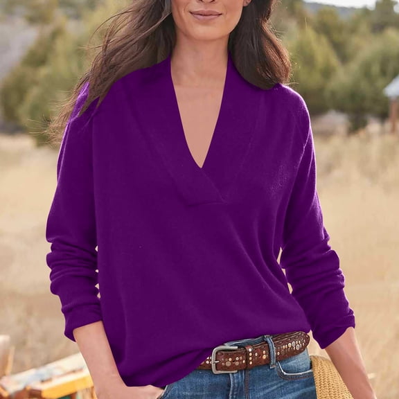 ClodeEU Women's Plus Size V Neck Sweater,Dressy Casual Fashion Soft Loose Sweater Purple,Womens Plus XXXL