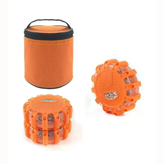 LED Road Flares Emergency Lights-Large Capacity 3 in 1 Cable Roadside Warning Car Safety Beacon Flashing Disc Flare Kit with Magnetic Base for Vehicles