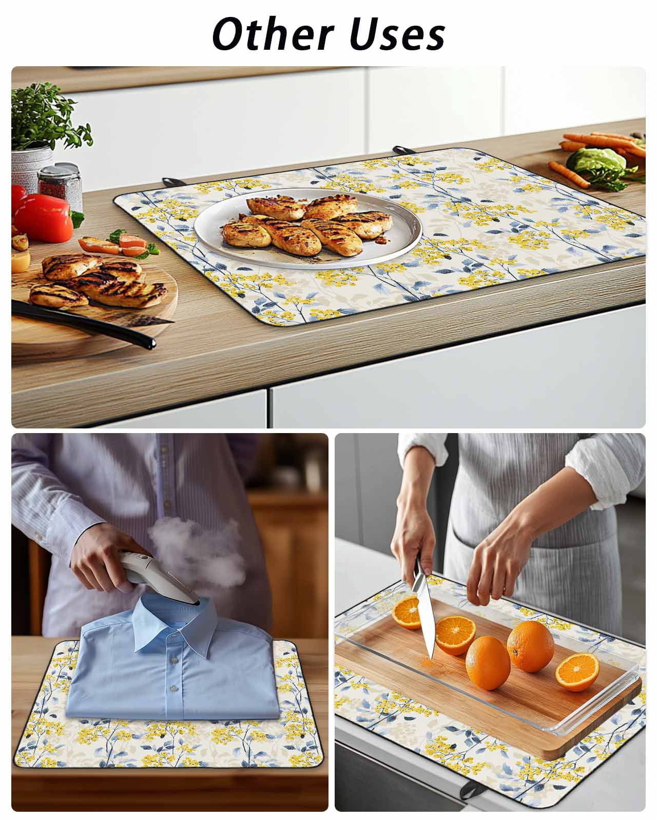 Stove Top Covers for Electric Stove, Yellow Blue Spring Floral Glass Stovetop Cover Protector, Summer Botanical Farmhouse Induction Cooktop Protector Oven Mat for Kitchen Countertop 24"x21"