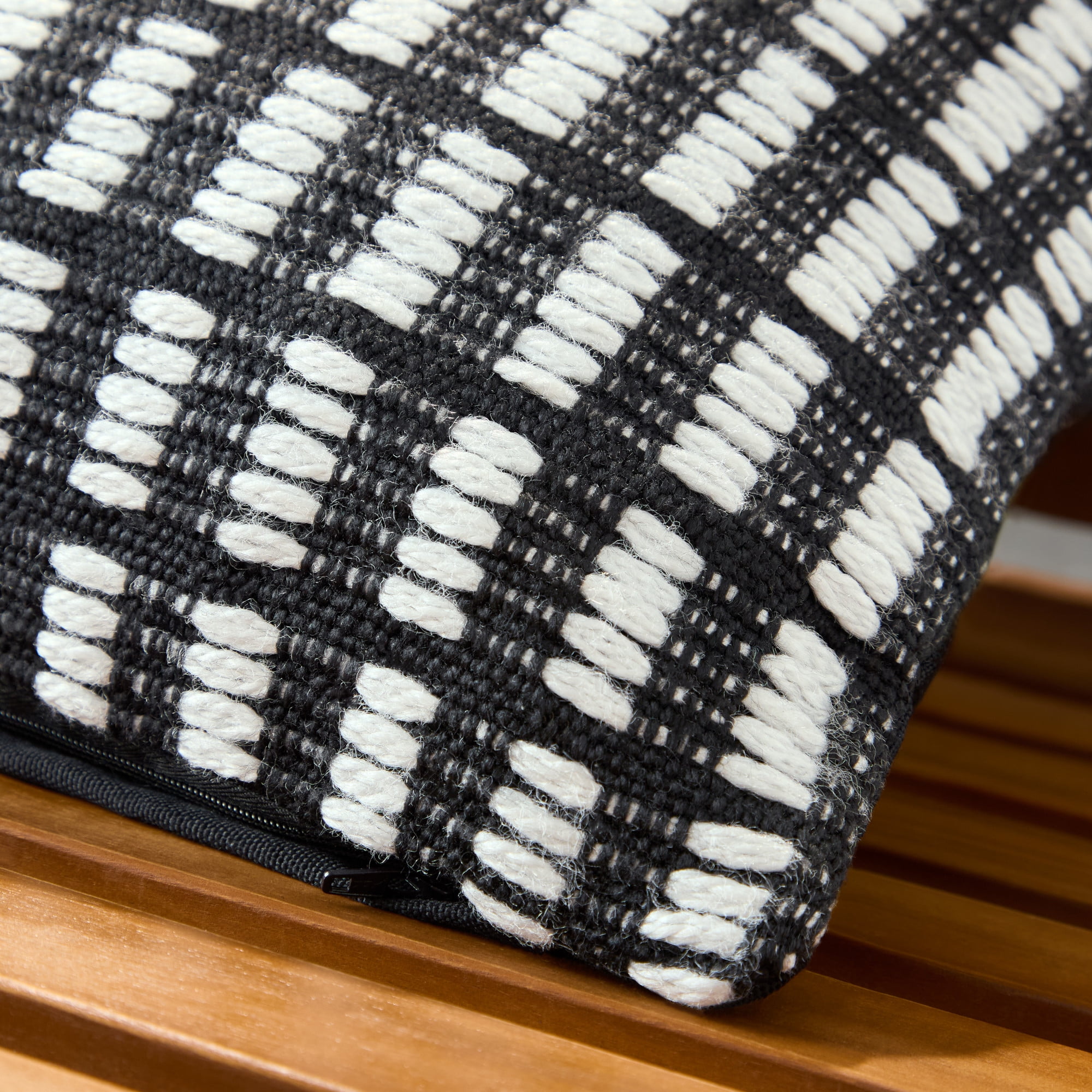 TOWN & COUNTRY TERRA Alara Textured Geo Stripe Handcrafted Indoor Outdoor Decorative Pillow, 100% Recycled Materials, UV Fade Resistant, Water Repellent, Black/Ivory, 20"x20"