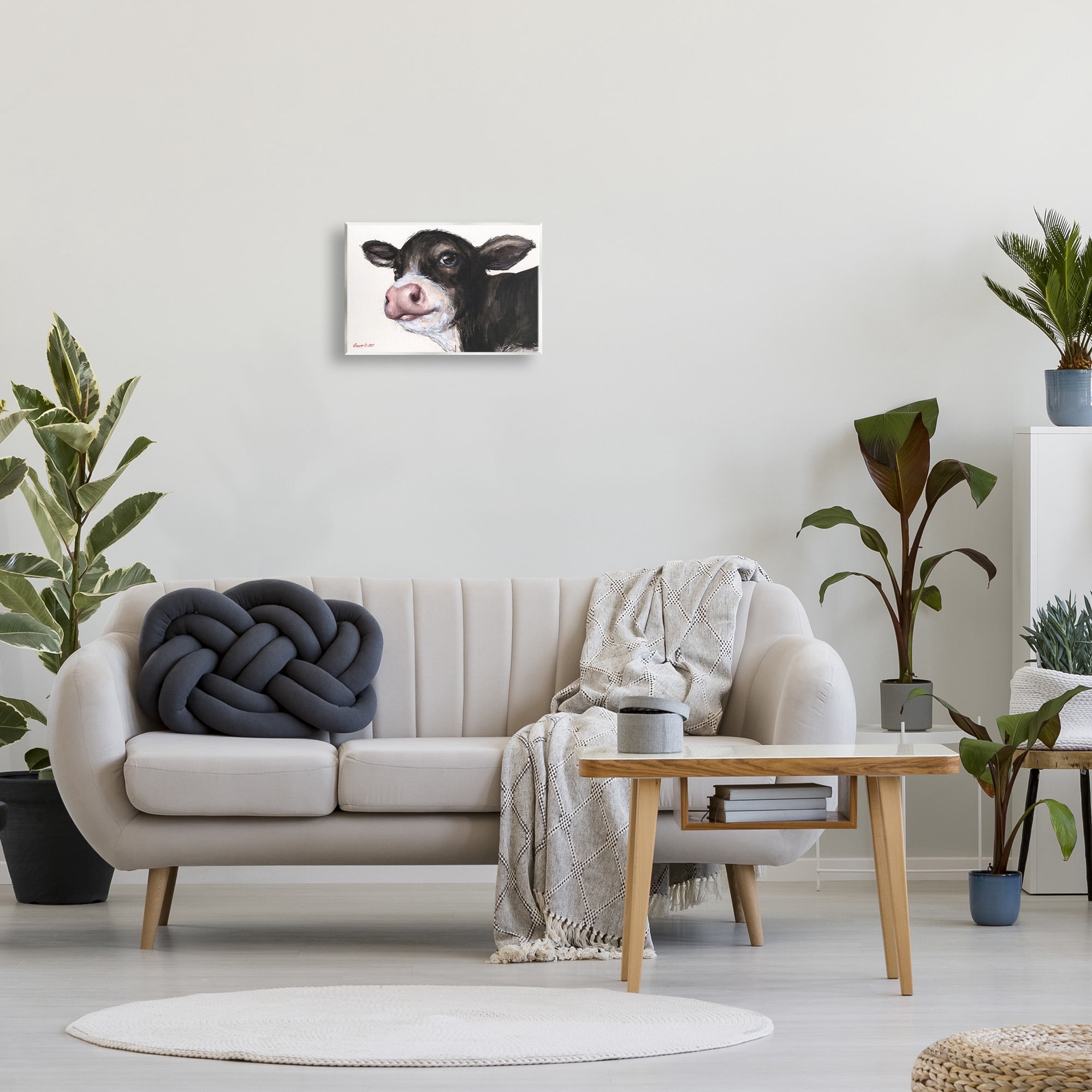 Stupell Industries Cow Calf Minimal Painting Animals & Insects Painting Unframed Art Print Wall Art, 15 x 10