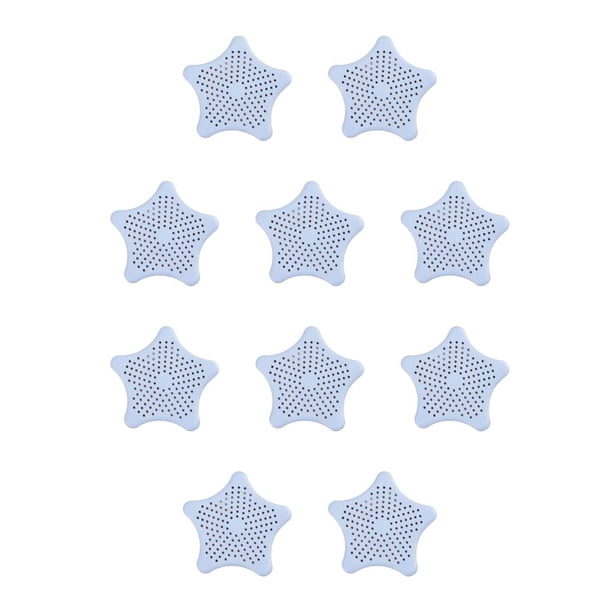 Cateissary Filtro de fregadero Reemplazo portátil Color sólido Forma de estrella Baño Cocina Lavabo Drenaje de piso con ventosa Luz Azul claro 10Conjunto
