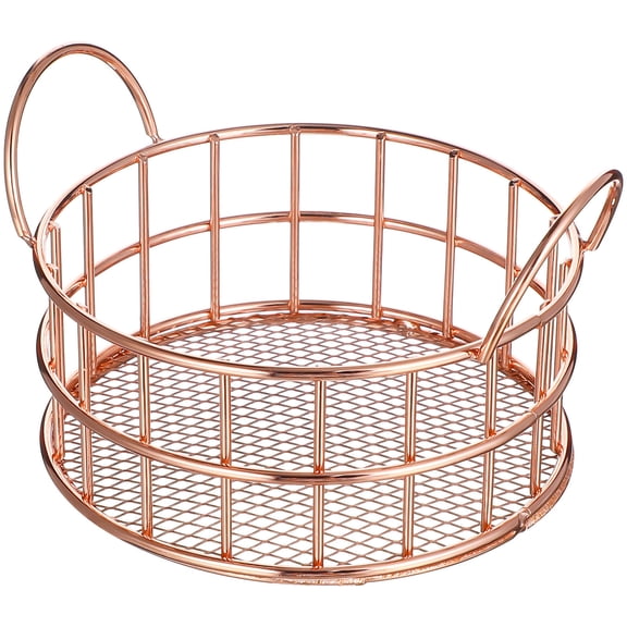 ETHZZLE Rose Plated Gold Stainless Steel Desktop Storage Basket, Multifunctional Organizer