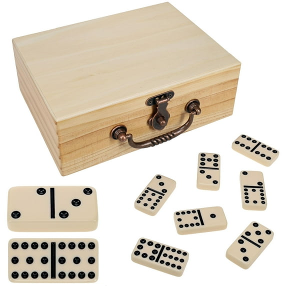 WE Games Double 12 Dominoes in Wooden Treasure Box, Ivory Color