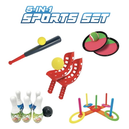 5-in-1 Sports Set, Family Games, Outdoor Yard Games, Beach Games, Jr. Sports