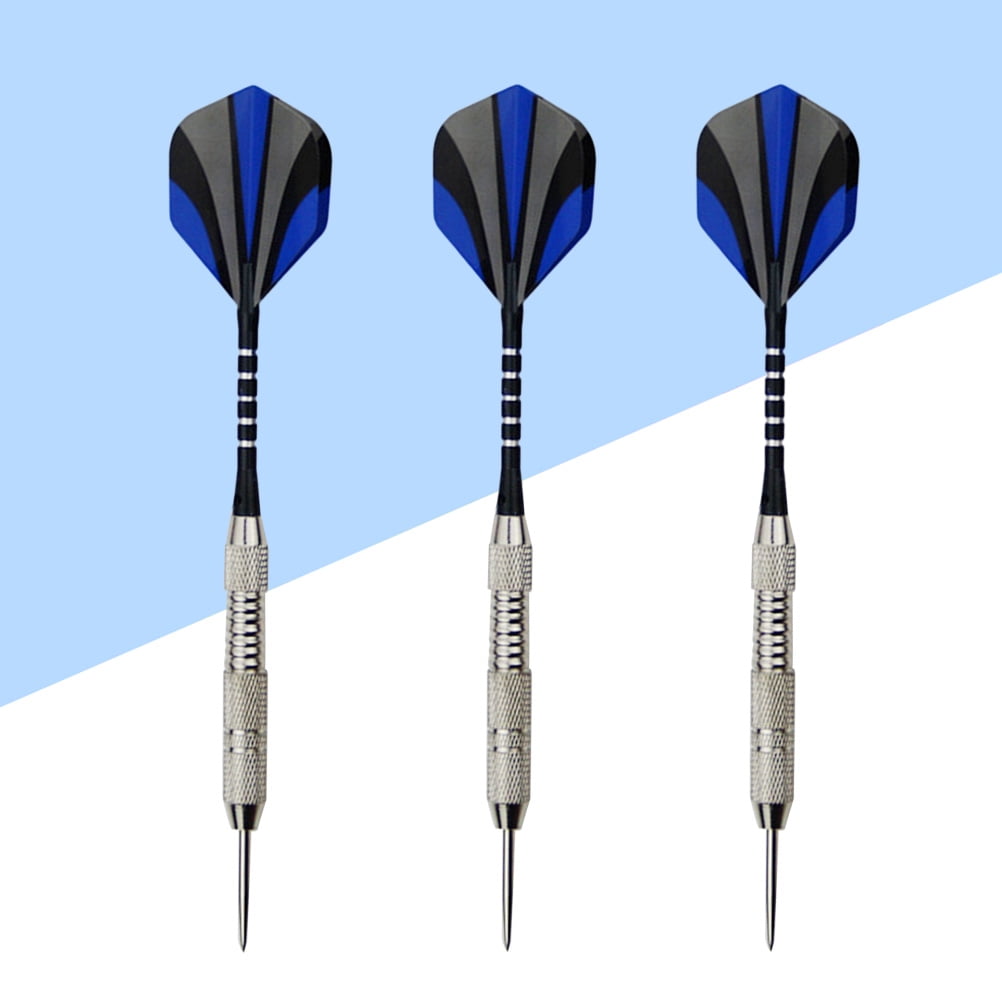 3PCs Steel Needle Tip Darts Grooved Aluminium Stems Shaft Blue Flights Playing 
