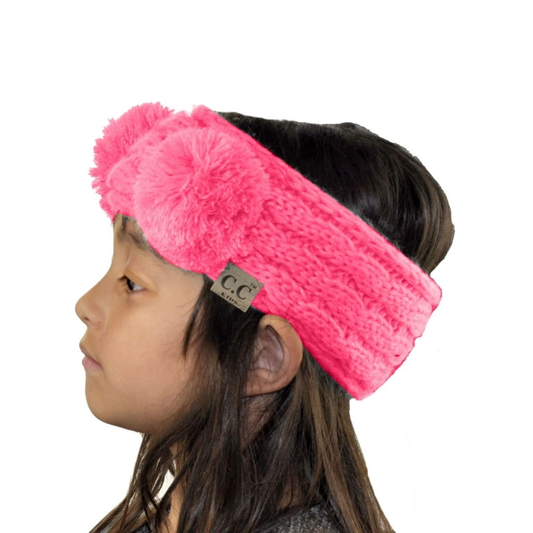 Children's Kids' Double Pom Cable Knit Fuzzy Lined Ear Warmer