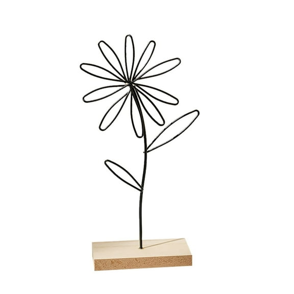 Iron Flower Sculpture Art Décor for Living Room, Elegant Metal Floral Statue on Wooden Base, Coffee Table Centerpiece Decorations for Home, Bedroom, Office