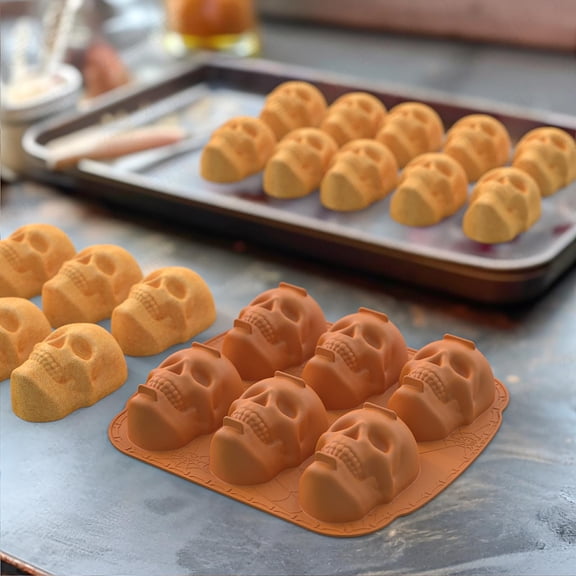 JHyouerji 6 Cavity Silicone Skull Baking Mold,Black Heat Resistant Mold for Halloween Cake Chocolate Pudding Ice Cream Making