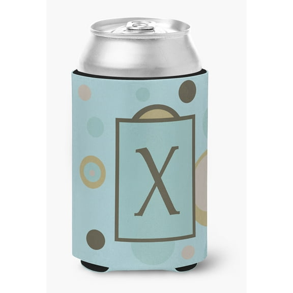 Letter X Initial Monogram - Blue Dots Can or Bottle Beverage Insulator Hugger