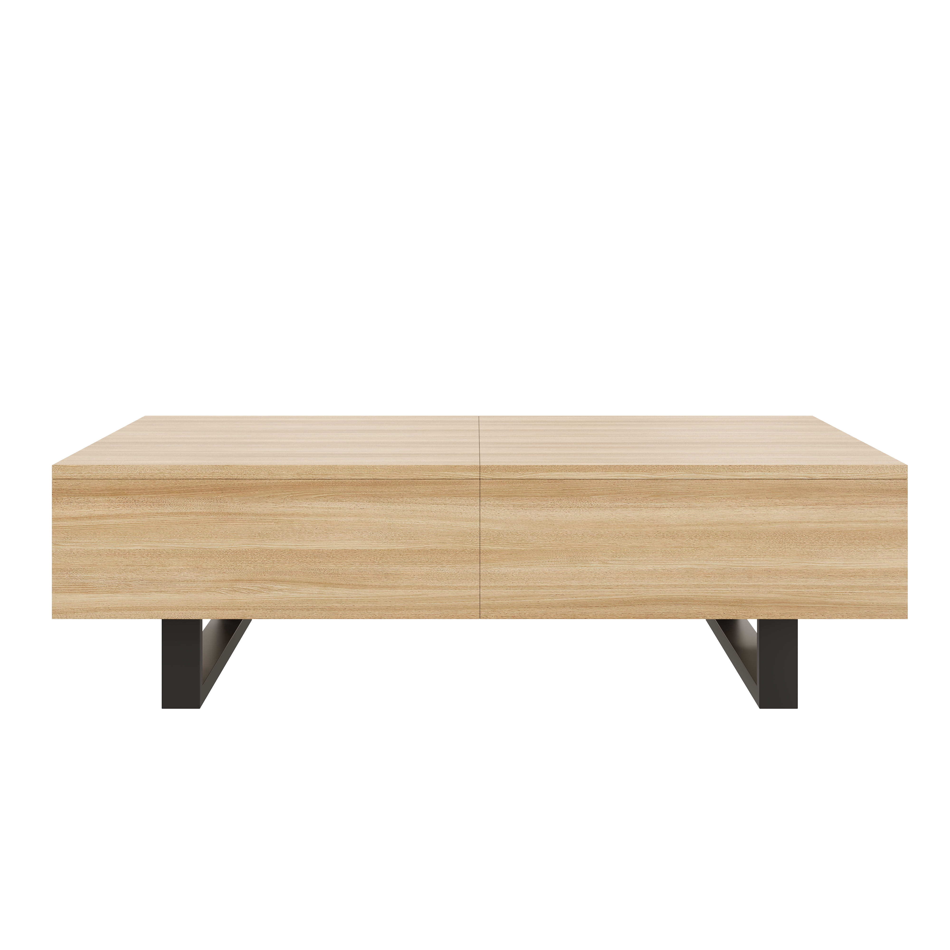 GARITIN Sliding Top Coffee Table with Hidden Storage, Expandable Wood Tabletop, Modern Mid-Century Coffee Table with Storage Compartment for Living Room, Natural