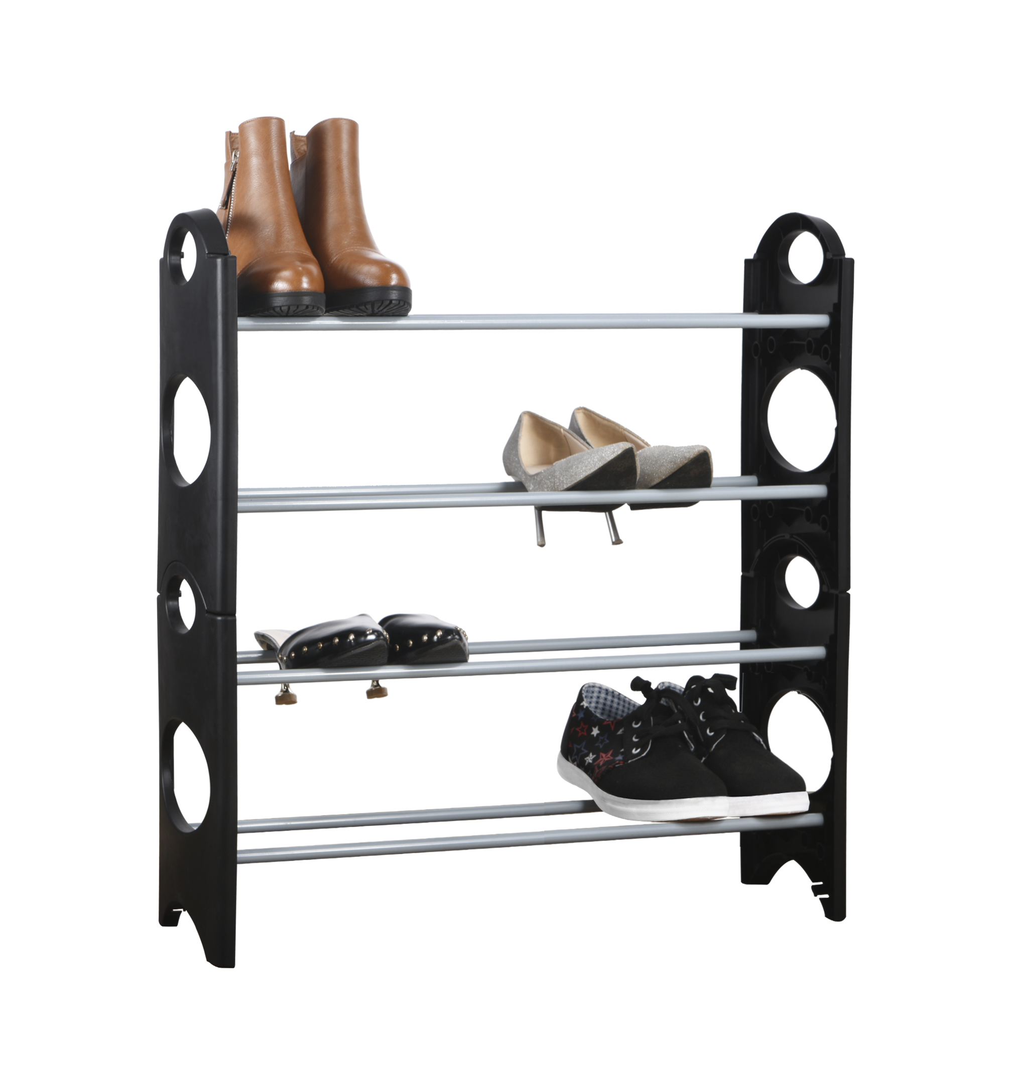 Storage Solutions Stackable 4 Tier Plastic Shoe Rack Closet Organizer