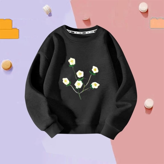 Bnwani Toddler Sweatshirt Long Sleeve Winter Fleece Thin Base Sweatshirt Floral Printed Tops Pullover