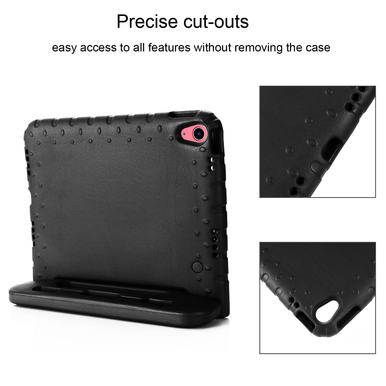 Allytech Kids Case for Apple iPad 10th Generation 10.9 inch 2022 with Pencil Holder/Rotating Stand Handle/Foldable Kickstand Kid-Proof Girl Boy Soft EVA Foam Shockproof Rugged Heavy Duty Cover, Black
