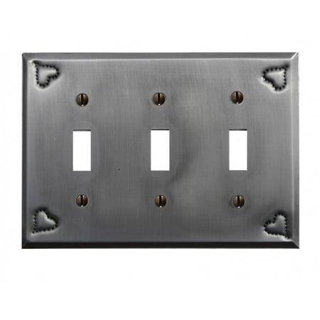 Tiffany Style Oval Silver Toggle - Switchplate Gray Tin Heart Triple Toggle