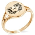 thumbnail image 1 of Stainless Steel Floral Filigree Heart Minimalist Oval Top Polished Statement Ring, 1 of 1