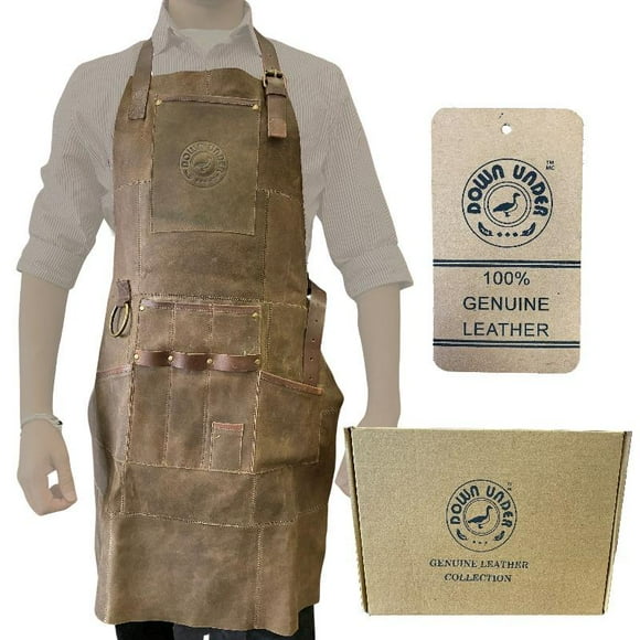 100% Leather Apron For Woodworking 6 Pockets Tools Holder For Men - Dark Brown
