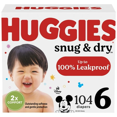 Huggies Snug & Dry Baby Diapers, Size 6 (+35 lbs), 104 Count