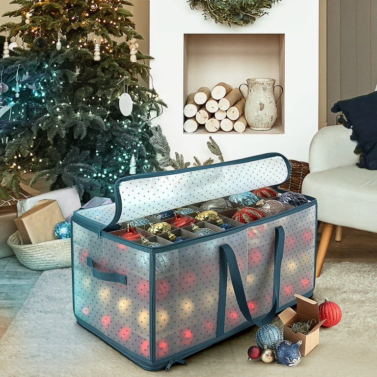 BALEINE Plastic Christmas Ornament Storage Box with Dividers, Large  Ornament Storage Container for Holiday Ornaments Xmas Decorations (96 Ball,  Snow
