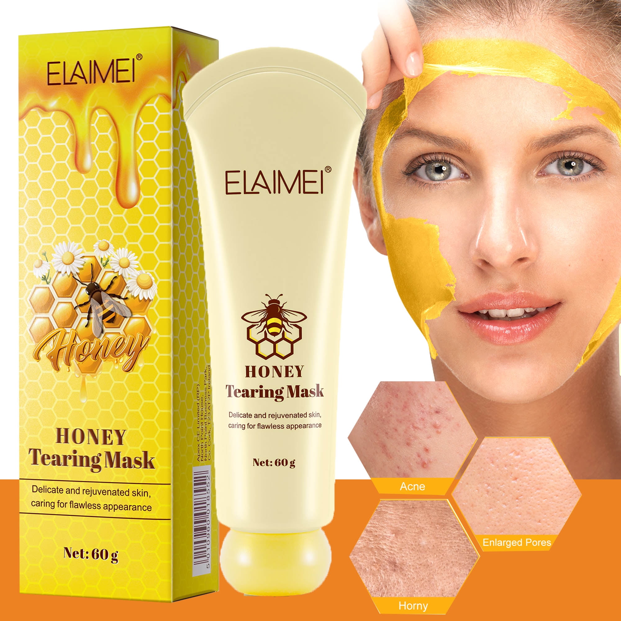 Elaimei Honey Tearing Mask,Peel Off Deep Clean,Moisturizing and