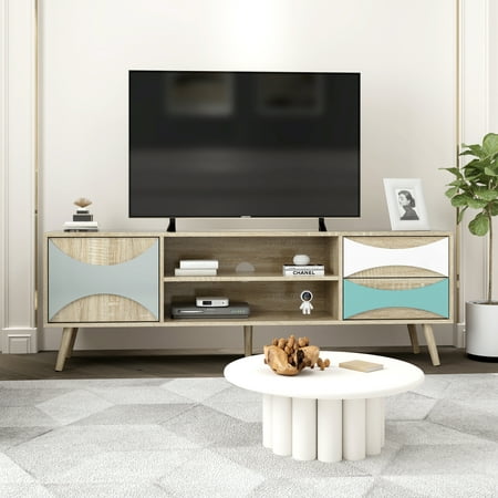 EUROCO TV Stand with Storage Cabinet and Shelves, TV Console Table for Living Room,bohemian style