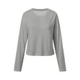thumbnail image 4 of Oversized Tshirts for Women Women Fashion Casual Solid Round Neck Long Sleeve Sexy Crop T Apparel Short Oversized Tee Shirts for Turtle Neck Long Sleeve Shirts Womens Summer Shirt Athlet Light Gray XL, 4 of 5