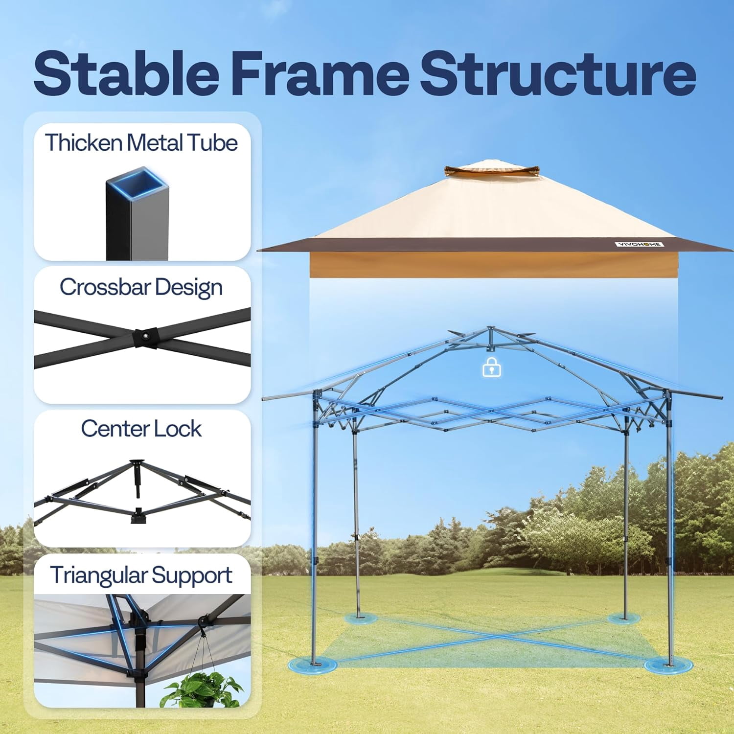 SPECSTAR 10x10ft Pop Up Gazebo Tent One Push Setup Canopy Tent Heavy Duty with Wheel Carry Bag and 4 Sandbags, 2 Tiers Roof for Patio Garden Backyard, Beige