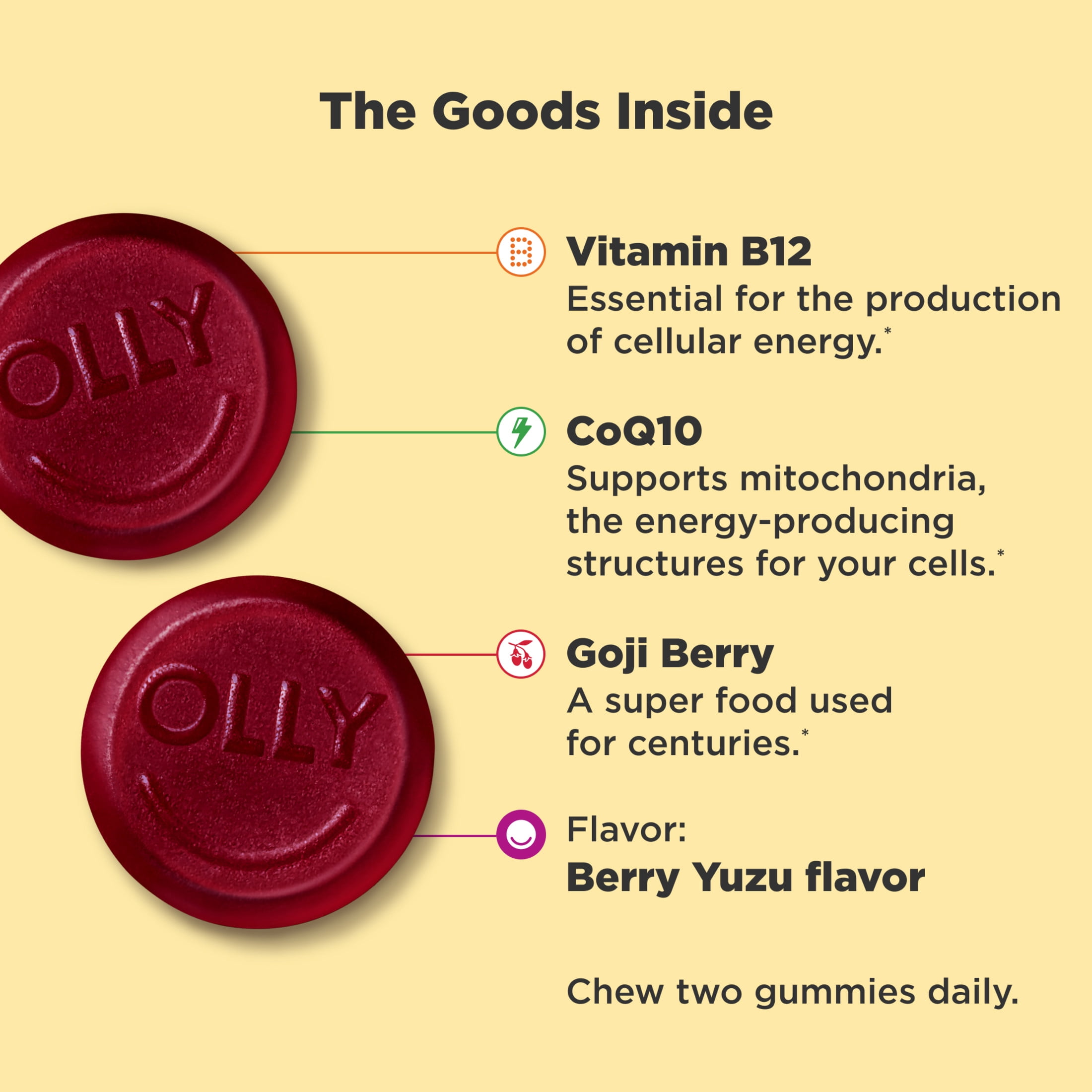 (3 pack) OLLY Extra Strength Daily Energy Gummy Supplement, 1000 mcg Vitamin B12, 60 Count