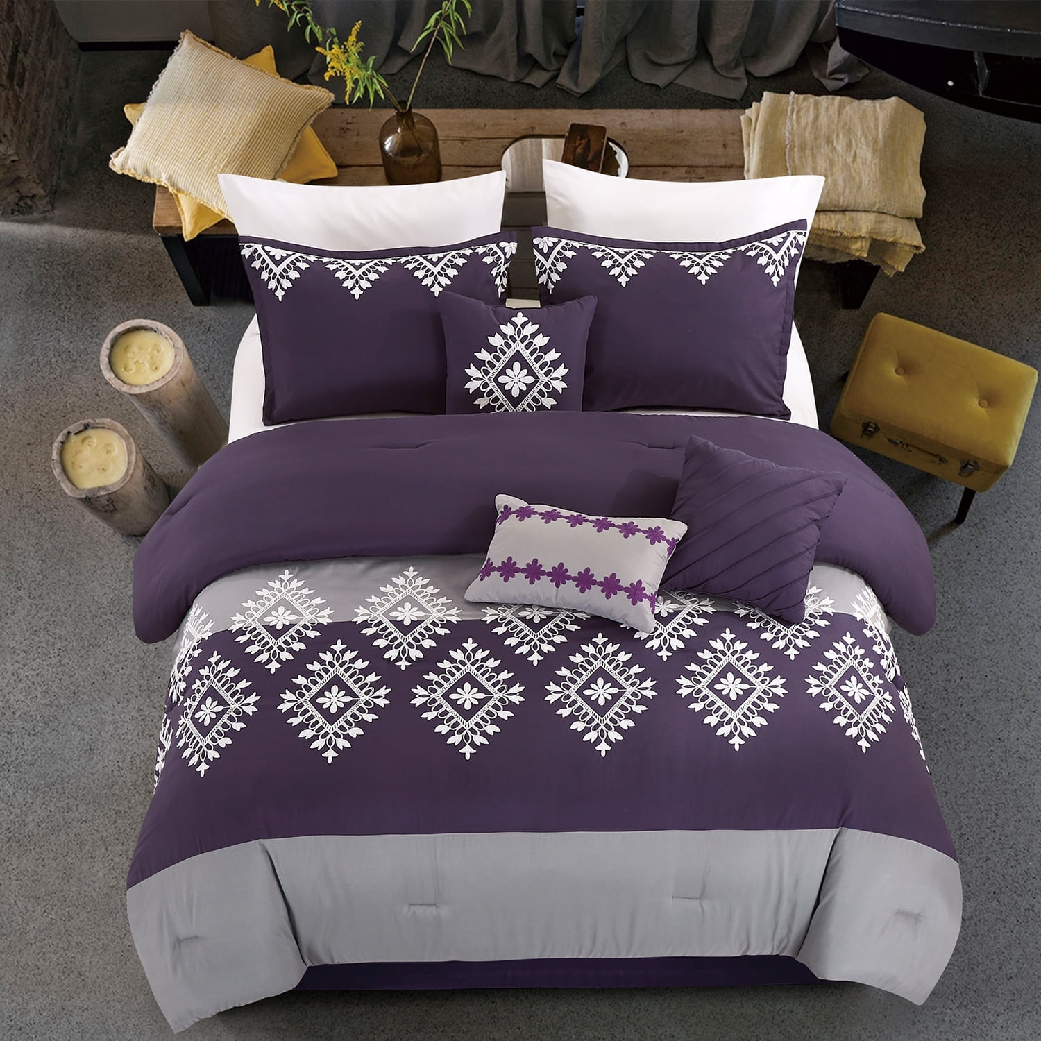 JML Ensemble de Literie, Taille Très Grand, 7 Pcs en Microfibre Douce avec Broderie