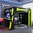 thumbnail image 1 of Full Size Wood Loft Bed with Desk, Multi-storage Shelves and RGB Light, Green, 1 of 8