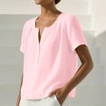 thumbnail image 7 of Qiopertar Women's Short Sleeve Button Down Blouse V-Neck Ruffled Casual Cropped Top Spring Summer Vacation Boho Relaxed Shirt, Pink XL, 7 of 7