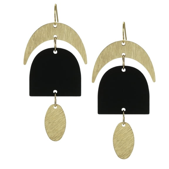 Beautiful Handmade Black and Gold Crescent Moon Abstract Boho Statement Earrings –Nickel Free - Hypoallergenic Earwires – Gift for Her