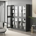 thumbnail image 3 of MAYEERTY Curio Display Cabinet with Glass Doors, DIY Combination Storage Cabinets with Adjustable Shelves for Living Room, Black, 3 of 9