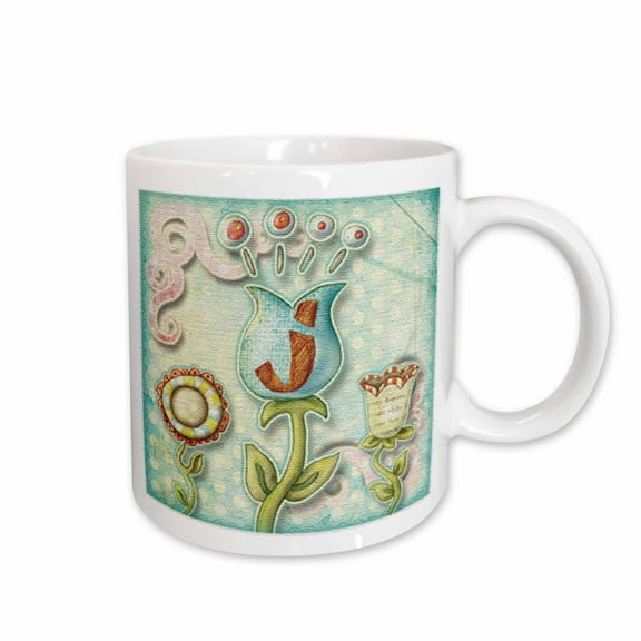 3drose, Cute Quirky Flowers Monogram Letter J, 11oz Mug