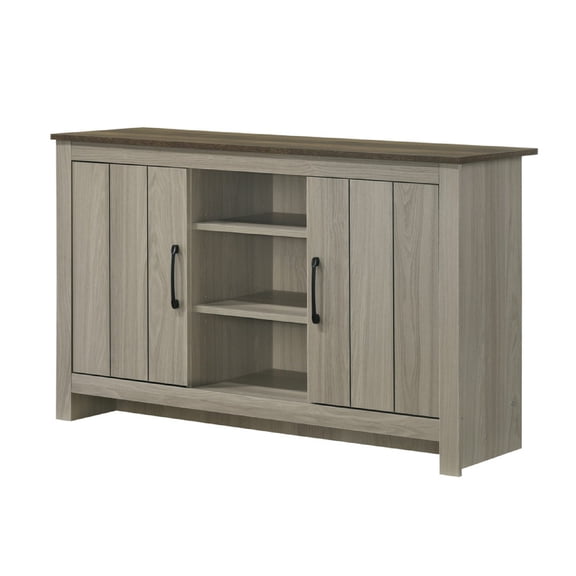 Nena Console Table with 3 Shelves and 2 Cabinet Doors- Gray Wood