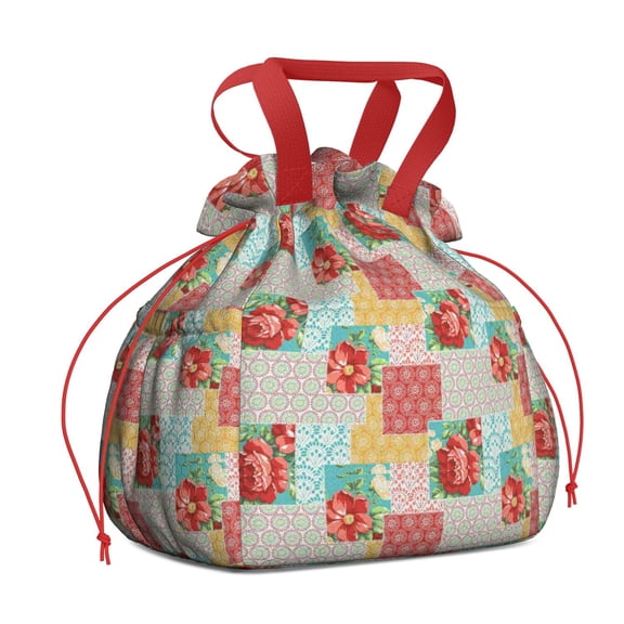 Pioneer Flower Drawstring Lunch Bag Women - Drawstring Lunch Bag Insulated for Work Office - Stain-Resistant Large Lunchbags for Women with Multi-Pockets