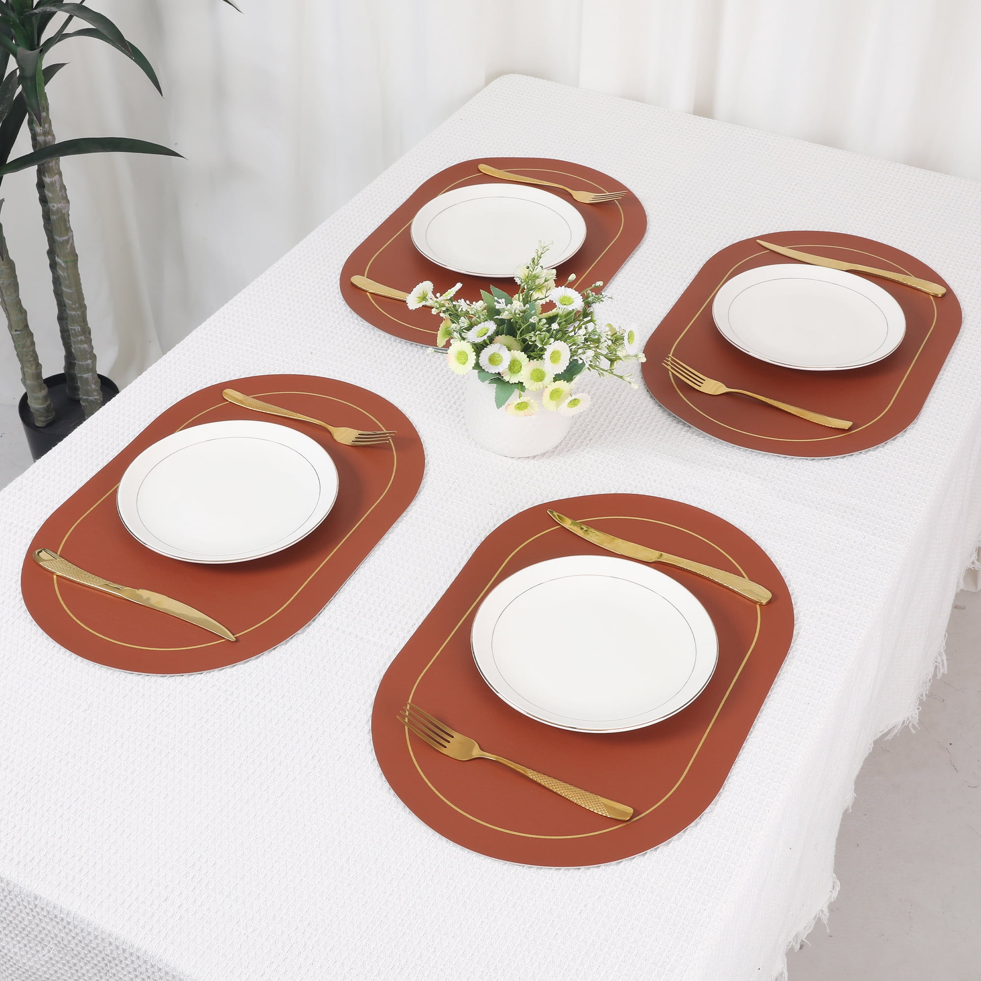 Unique Bargains Faux Leather Placemats for Kitchen Washable Table Placemats 6pk Brown Gray