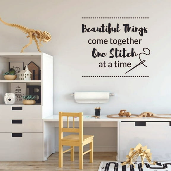 Beautiful Things Come Tigether One Stitch At A Time Hobby Sewing Quotes Quote Vinyl Wall Art Sticker Decal Decortion For Home Room Living Room Hobby Sewing Passion Home Design Size (10x10 inch)