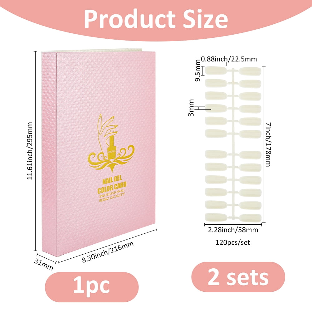 1 Set 2 Sets Practice False Nail Tips for DIY Nail Art Design Display with 1Pc Plastic Nail Sample Display Book Pink 17.8x5.8x0.3cm