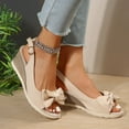 thumbnail image 2 of Wovix Women Trendy Sandals Fashion Summer Solid Bow Fabric Open Toe Buckle Wedge Heel Wedge Trendy Shoes Casual Daily Wear, 2 of 9
