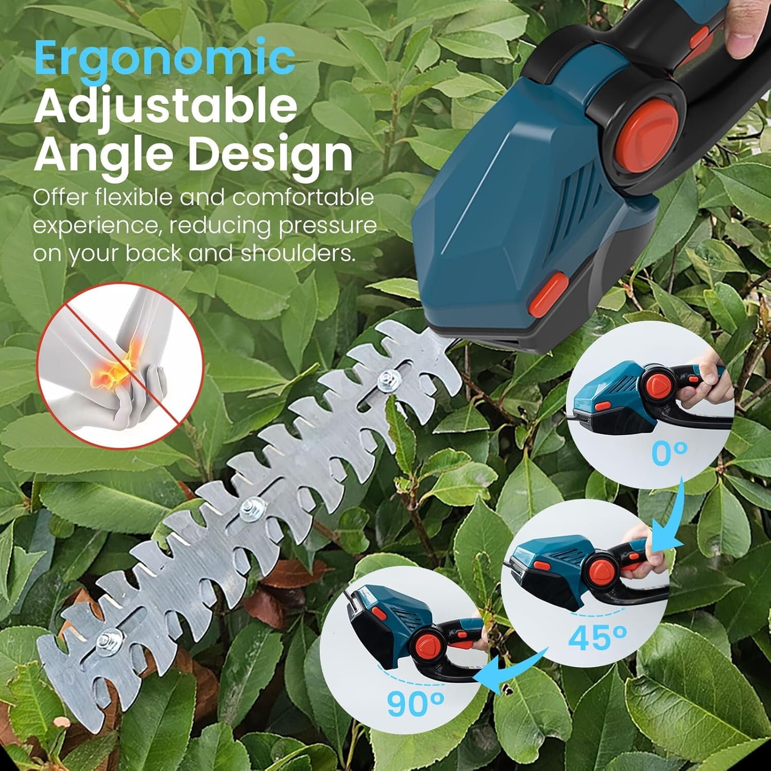 Cordless Hedge Trimmer 2-in-1 Handheld Grass Shear 2PCS 21V Rechargeable Battery
