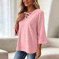 thumbnail image 5 of Maplenight Going Out Tops for Women V Neck Criss Cross Front 3/4 Sleeve Shirts Casual Vacation Womens Fall Tops, 5 of 7