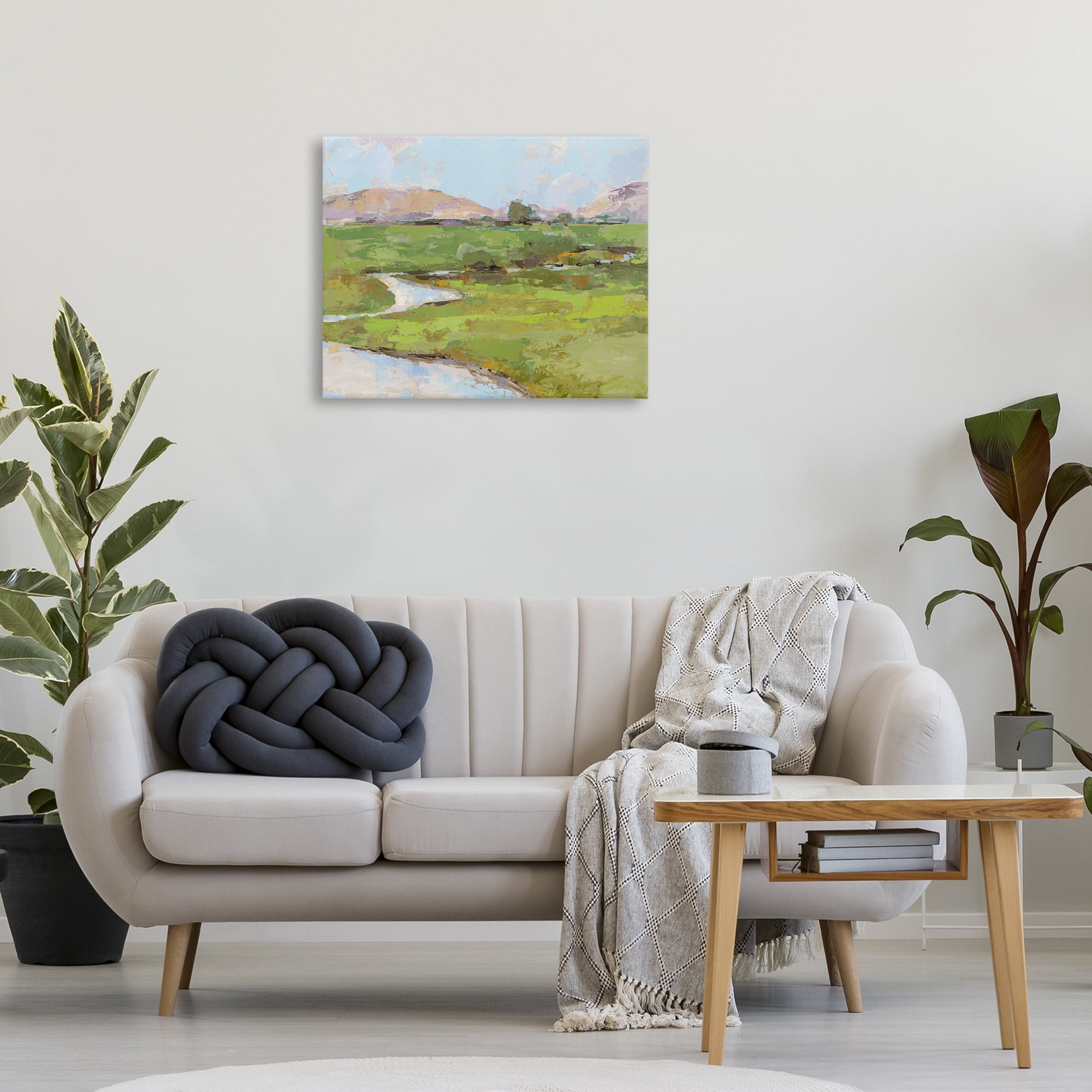 Stupell Industries Hillside Winding Stream Landscape Painting Gallery Wrapped Canvas Art Print Wall Art, 30 x 24
