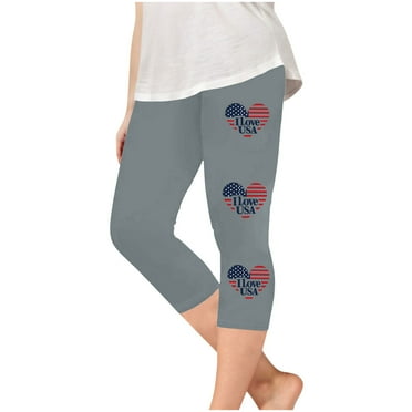 ZACPNCV Girls Capri Leggings Independence Day Print High Waist Kids Leggings Athletic Sports Workout Dance Tights Cropped Pants Gray 10-11 Years